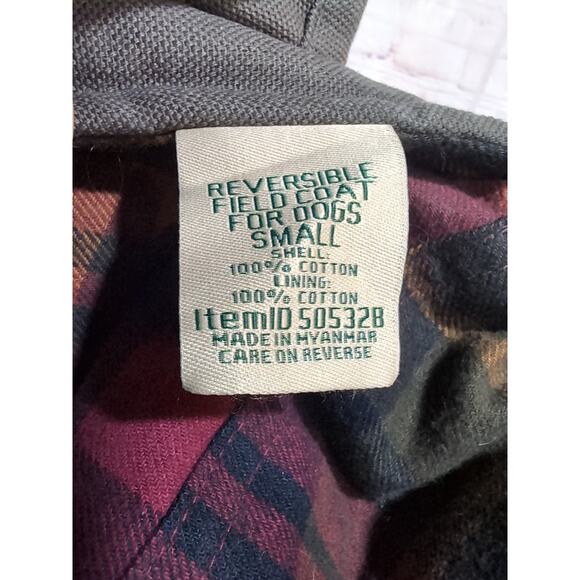 LL Bean Reversible Field Coat For Dogs Saddle Gray Plaid Cotton Outdoor Small - Picture 7 of 10